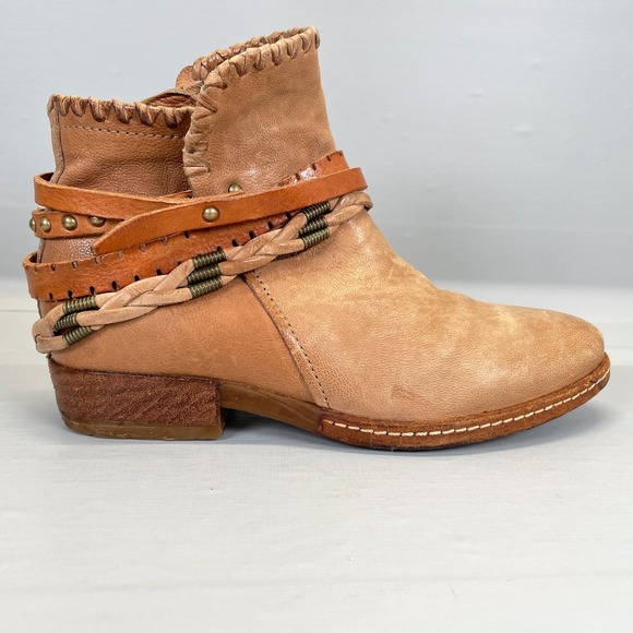 A.S.98 Shoes - A.S. 98 Ankle Boots Womens Size 36 US 5.5-6 Brown Leather Braided Strap Zip Boho